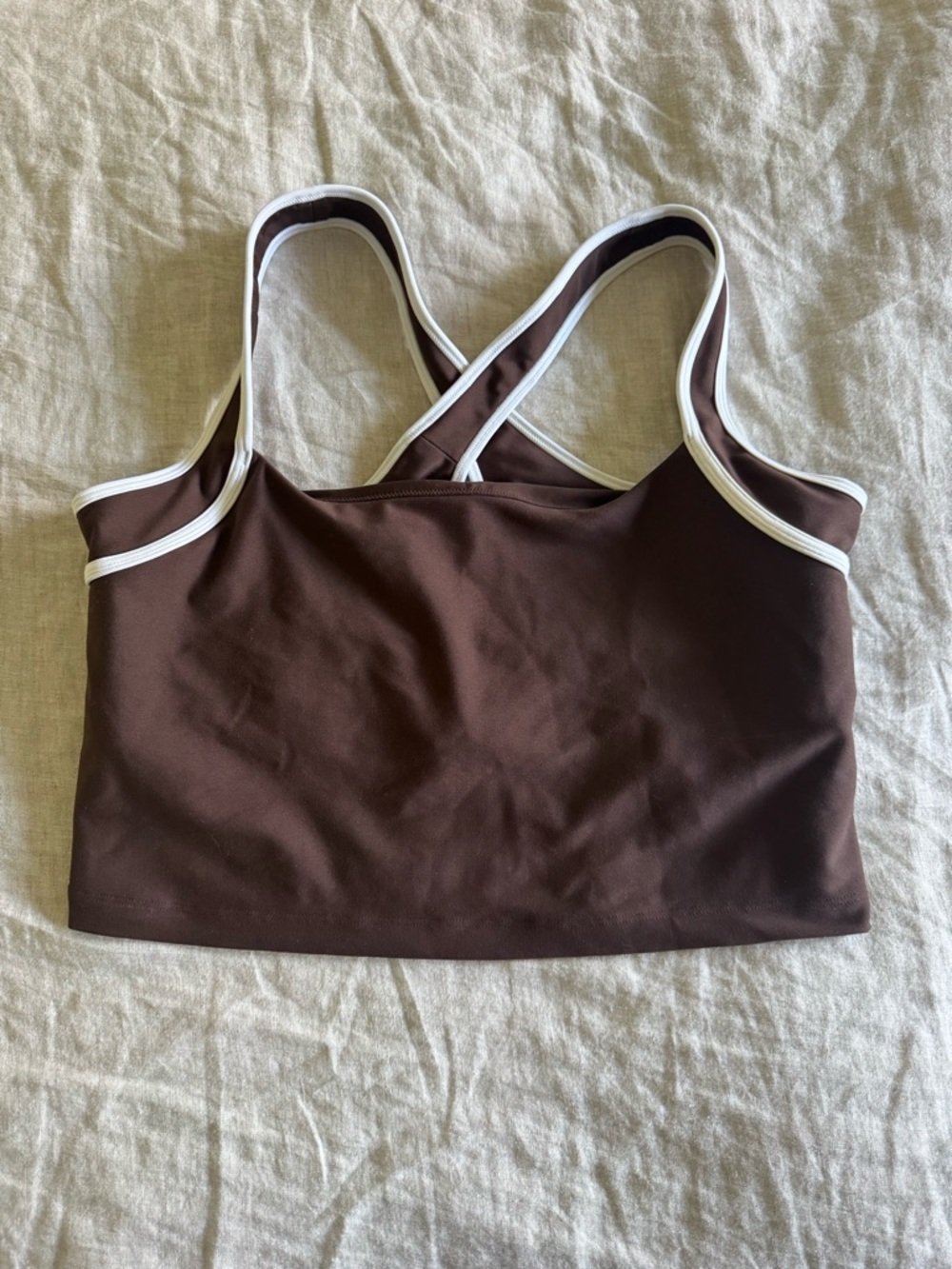 Abercrombie YPB sculptLUX Strappy-Back Cropped Tank w/ Brown Contrast-Trim